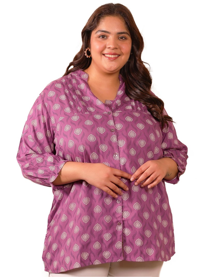 Indietoga Women’s Plus Size Rayon Pleated Tunic Tops (P10001603_Purple Printed_3XL) - Image 1