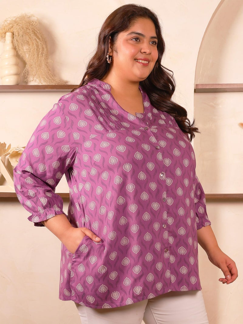 Indietoga Women’s Plus Size Rayon Pleated Tunic Tops (P10001603_Purple Printed_3XL) - Image 4