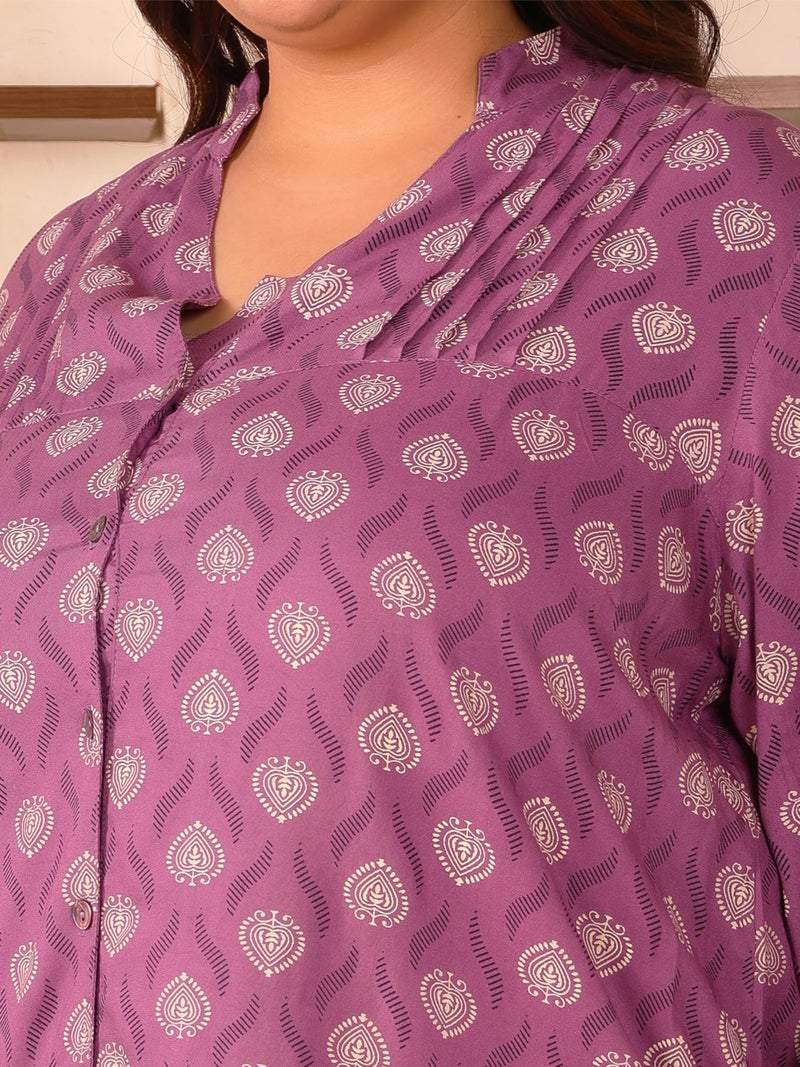 Indietoga Women’s Plus Size Rayon Pleated Tunic Tops (P10001603_Purple Printed_3XL) - Image 5