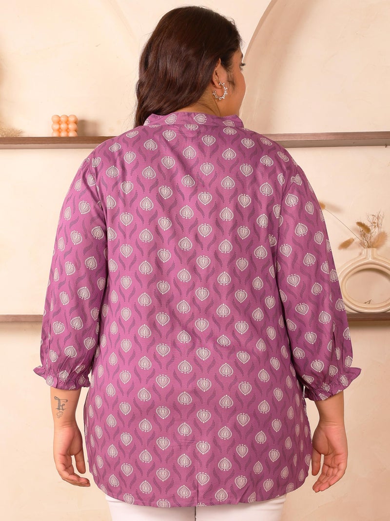 Indietoga Women’s Plus Size Rayon Pleated Tunic Tops (P10001603_Purple Printed_3XL) - Image 3