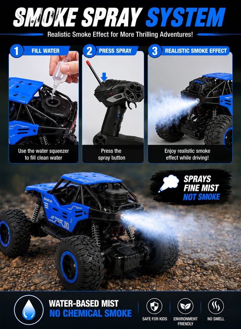 FUNSTERZ Remote Control Off-Road Monster Truck Car for Kids 1:18 Scale High Speed RC Rock Crawler with Mist Smoke Spray Effect, LED Lights, Shock Absorber Suspension, Anti-Skid Rubber Tires, 45° Climbing, Rechargeable Battery USB Charging, 2.4GHz All Terrain RC Car Toy for Boys Girls 6+ - Image 3