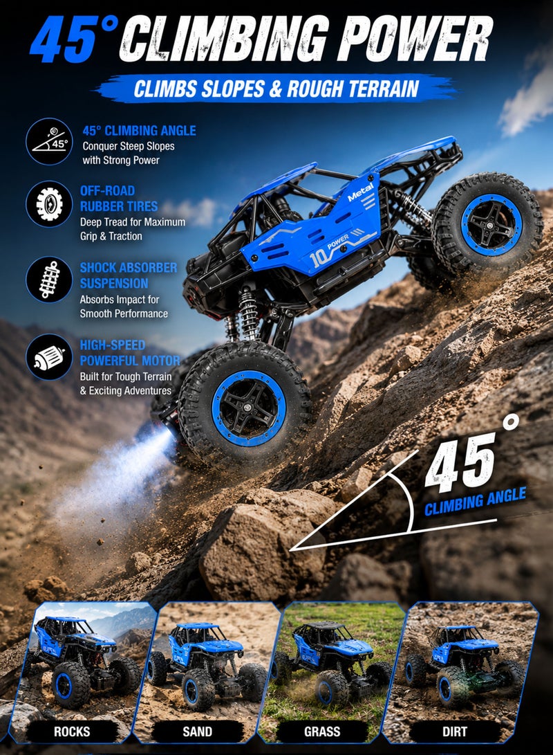 FUNSTERZ Remote Control Off-Road Monster Truck Car for Kids 1:18 Scale High Speed RC Rock Crawler with Mist Smoke Spray Effect, LED Lights, Shock Absorber Suspension, Anti-Skid Rubber Tires, 45° Climbing, Rechargeable Battery USB Charging, 2.4GHz All Terrain RC Car Toy for Boys Girls 6+ - Image 4
