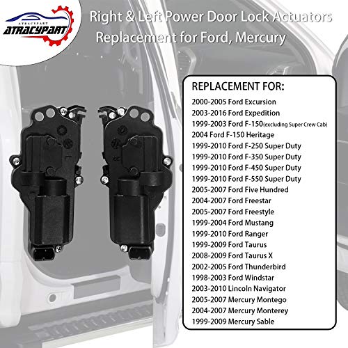 ATRACYPART مجموعة محركات قفل الأبواب الكهربائية مجموعة من 4 | بديل لفورد F150 F250 F350 F450 إكسبيديشن موستانج والمزيد | يحل محل# 6L3Z25218A43AA، 6L3Z25218A42AA - Image 3