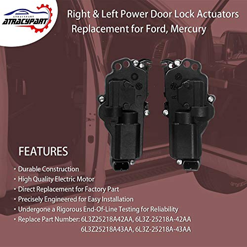 ATRACYPART مجموعة محركات قفل الأبواب الكهربائية مجموعة من 4 | بديل لفورد F150 F250 F350 F450 إكسبيديشن موستانج والمزيد | يحل محل# 6L3Z25218A43AA، 6L3Z25218A42AA - Image 2