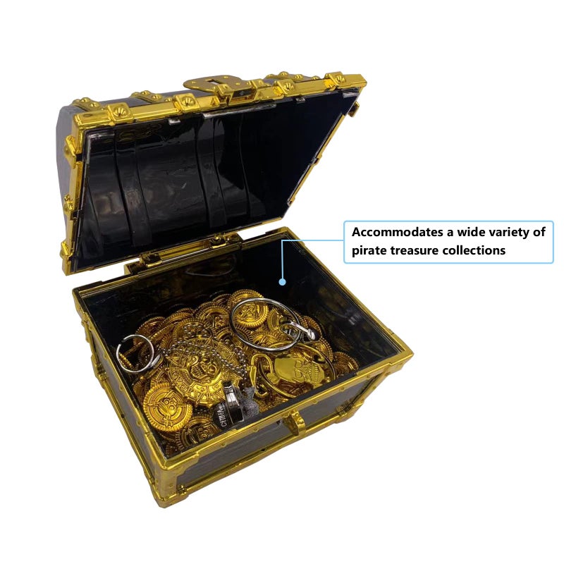Flyekist Kids Pirate Treasure Chest Storage Box,Golden Border Decorative Pirate Chest with Lock and Key for Kids Birthday,Halloween, Christmas Pirate Party Favors - Image 3