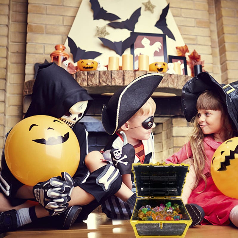 Flyekist Kids Pirate Treasure Chest Storage Box,Golden Border Decorative Pirate Chest with Lock and Key for Kids Birthday,Halloween, Christmas Pirate Party Favors - Image 5