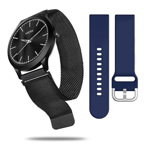 Matrix Silicone Swap Analog Black Dial Watch With Interchangeable Straps Men & Boys (Black Chain & Blue), 22 Mm - Image 1