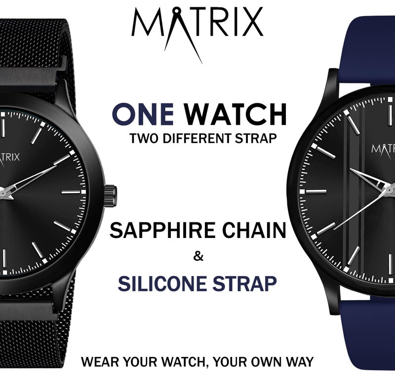 Matrix Silicone Swap Analog Black Dial Watch With Interchangeable Straps Men & Boys (Black Chain & Blue), 22 Mm - Image 2