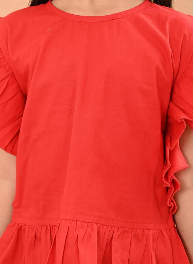 LILPICKS LilPicks Flutter Sleeves Pleated Round Neck Top
