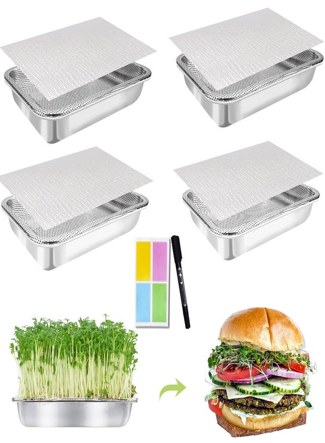 TCYPUHL Stainless Steel Sprouts Growing Kit Trays 4-Tier 14 inch, Microgreens Growing Kit, Seed Sprouting Tray with Encrypted Mesh Sprouts for Beans Alfalfa Broccoli Seeds Wheat Grass - Image 1