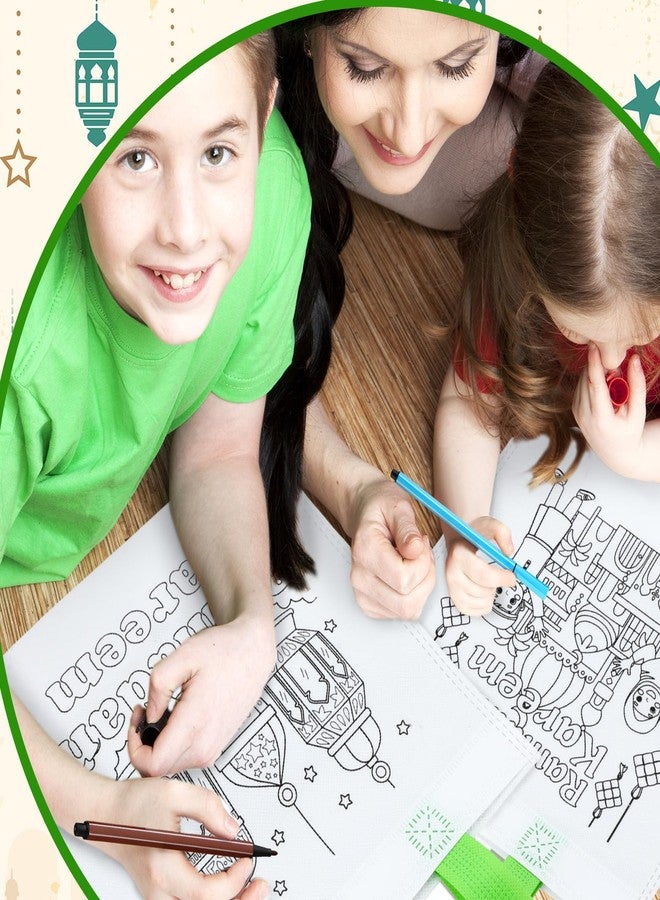 Bulyoou 60 Pack Eid Holiday Coloring Gift Bags with Coloring Pens for Kids, Ramadan Mubarak Candy Gift Bags, Ramadan Kareem Reusable Canvas Party Favors - Image 5