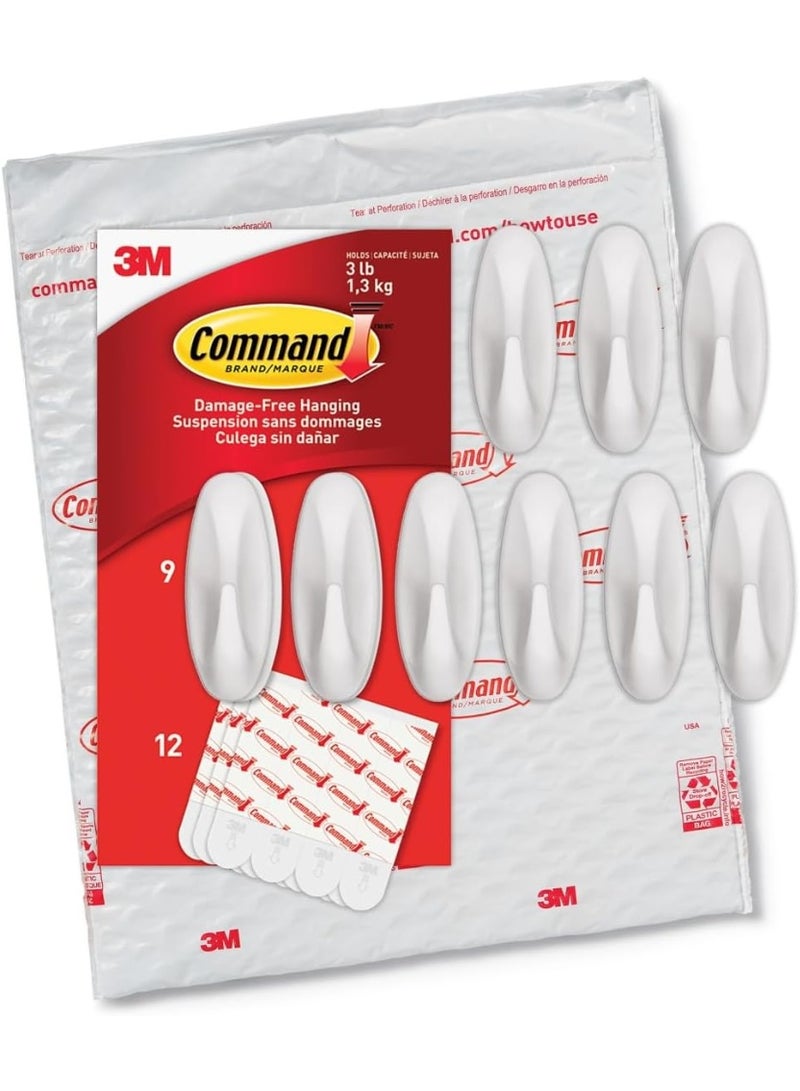 Command Medium Designer Hooks, 9 Hooks and 12 Strips, Damage-Free Hanging Wall Hooks with Adhesive Strips, Adhesive Hooks for Hanging Christmas Decorations, Holds up to 3 lb - Image 1
