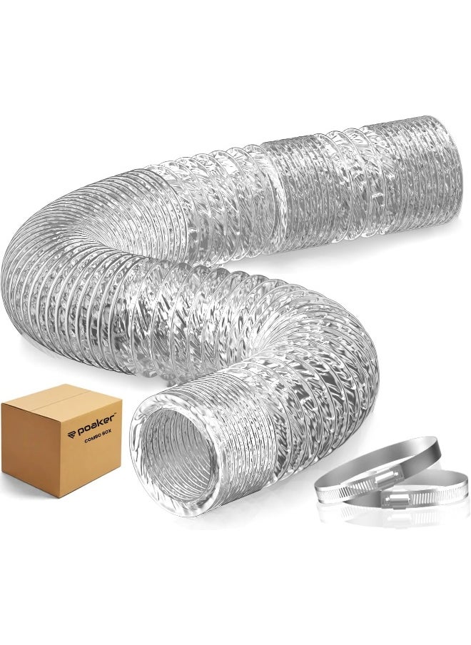 Poaker Flexible Ducting Aluminum Foil Insulated Heat Ducting Hose Pipe With 2 Clamps For Extractor Fan, Dryer Vent, Cooker Hood (4 Inch)  - Image 1