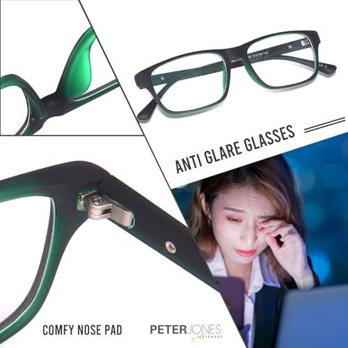 Peter Jones Green Rectangular Unisex Anti Glare Computer/Gaming Glasses (6052IGR) - Image 3