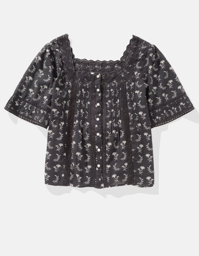 امريكان ايجل بلوزة بأزرار وقبة مربعة