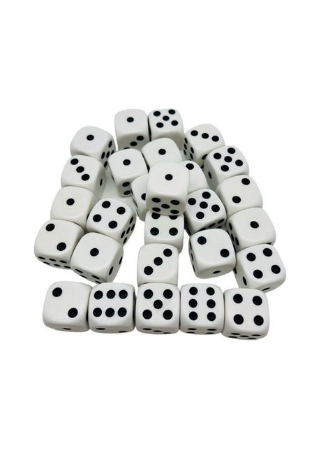 Large 25mm D6 Jumbo Dice, Set of 27, White with Black Pips