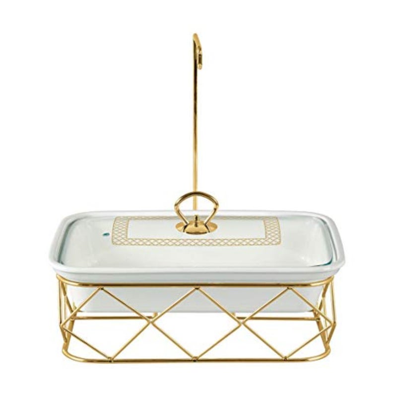 13.5" RECTANGLE PORCELAIN CASSEROLE WITH CANDLE STAND, WHITE, CX3271-R13 G23 - Image 3