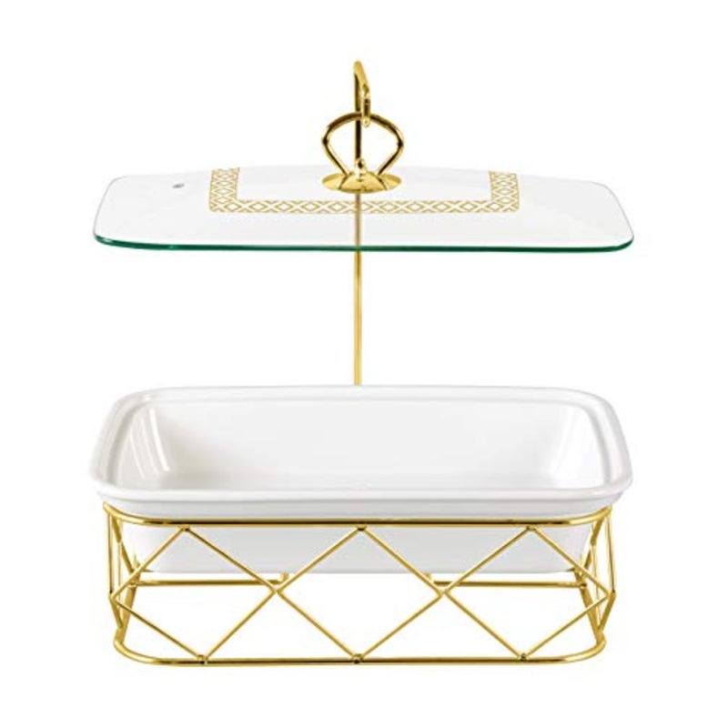 13.5" RECTANGLE PORCELAIN CASSEROLE WITH CANDLE STAND, WHITE, CX3271-R13 G23 - Image 4