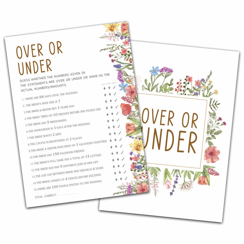 KFNER Wildflowers Wedding Shower Games, Over Or Under Bridal Shower Games Cards, Spring Flowers Wedding Bachelorette Party Game Ideas, Engagement Party Supplies & Activity, Set of 30 Cards -A02 - Image 1