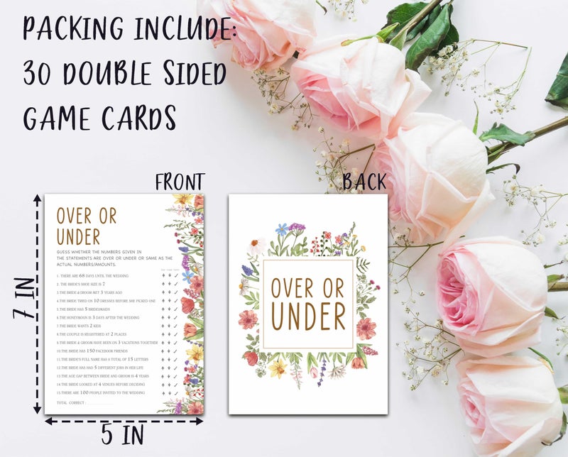 KFNER Wildflowers Wedding Shower Games, Over Or Under Bridal Shower Games Cards, Spring Flowers Wedding Bachelorette Party Game Ideas, Engagement Party Supplies & Activity, Set of 30 Cards -A02 - Image 2