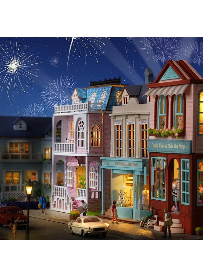 الأزرق جي دبليو بيت الحكمة Diyy House Mini Homes Series يمكن فتح الخشب المصنوع يدويًا ويغلق ، تقديم هدايا متعددة المستويات للفتيات - Image 4