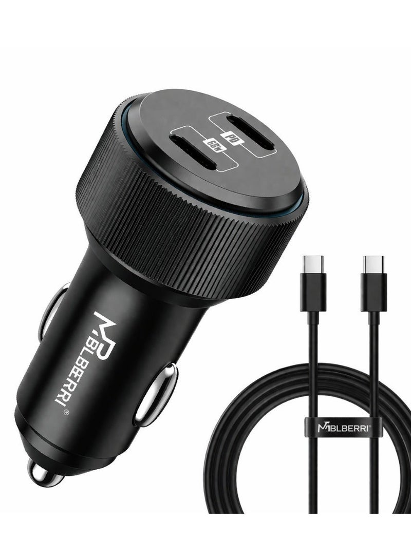MPBLBERRI Premium Quality PD Car Charger, 66W, with Type-C to Type-C Cable, Fast Charging, Black - Image 1