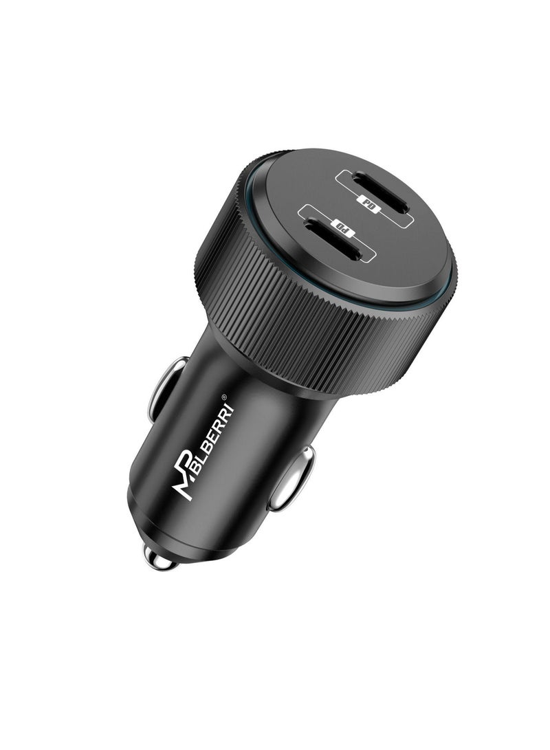 MPBLBERRI Premium Quality PD Car Charger, 66W, with Type-C to Type-C Cable, Fast Charging, Black - Image 2