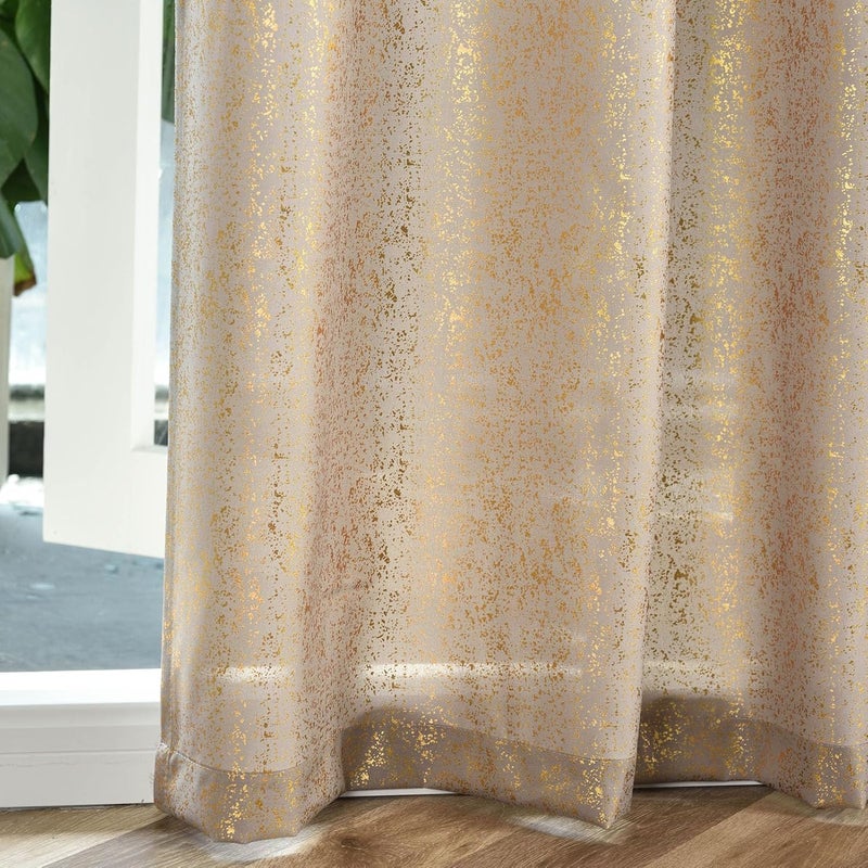 TERLYTEX Gold Curtains 84 Inches Long for Living Room 2 Panels, Metallic Gold Foil Print Glitter Sparkle Curtains for Bedroom, Grommet Privacy Semi-Sheer Shimmer Curtains, 52 x 84 Inch, Gold Taupe - Image 4