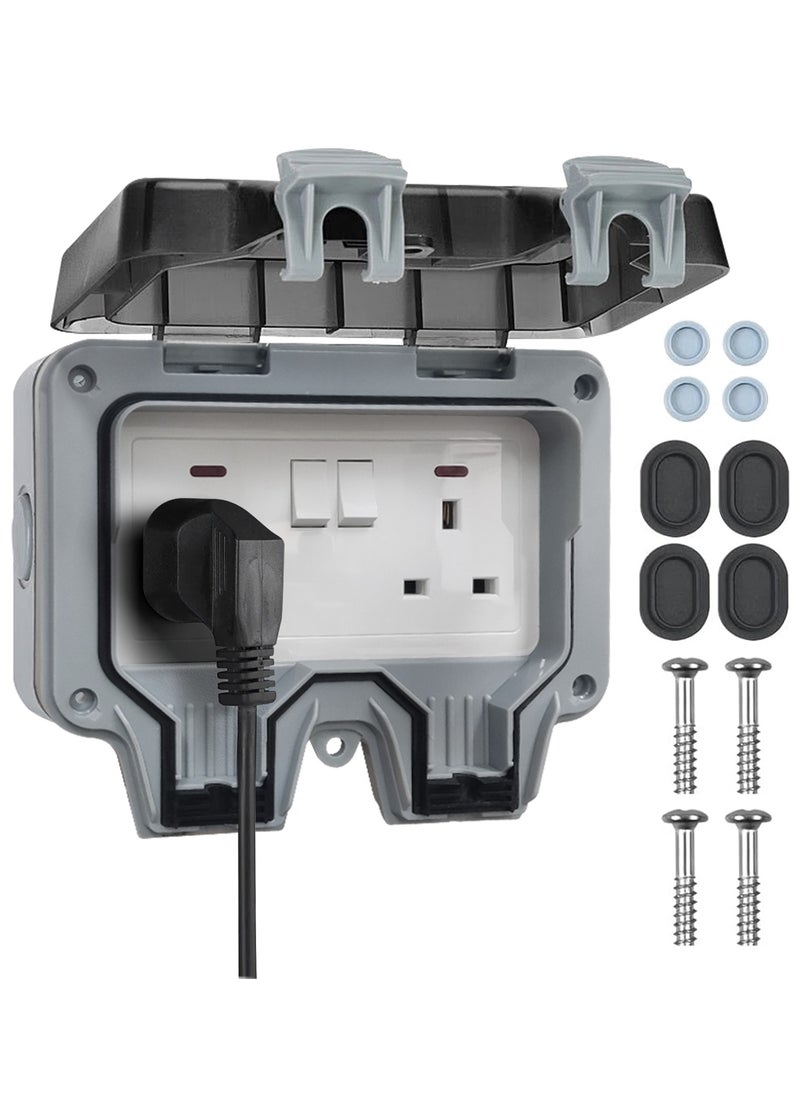 HomarKet Double Outdoor Plug Socket IP66 Weatherproof, Switched Power Wall Electrical Outlet with Latching RCD, 13 Amp Storm 2 Gang Outside Wall Garden Socket Box  - Image 1
