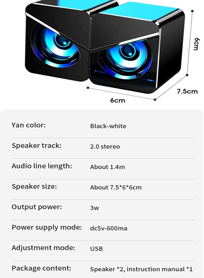 Barakah Computer Speakers Fashion Desktop Wired USB Powered Mini Speaker with Stereo Sound PC Speakers Multimedia Volume Control LED Light Speaker Subwoofer for PC Monitor Desktop Laptop Gaming Smartphones - Image 2
