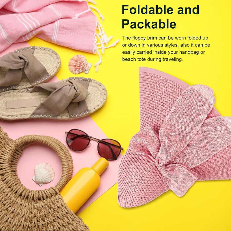 DRESHOW Beach Hats for Women Big Straw Wide Brim Summer Hat Floppy Foldable Roll up Cap Sun Hat UPF 50+ - Image 4