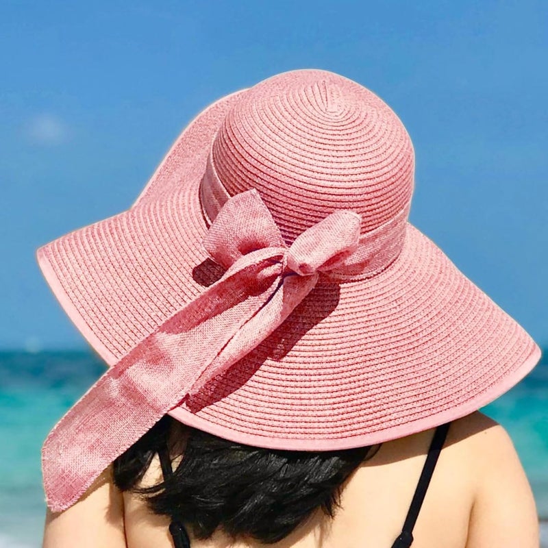DRESHOW Beach Hats for Women Big Straw Wide Brim Summer Hat Floppy Foldable Roll up Cap Sun Hat UPF 50+ - Image 2