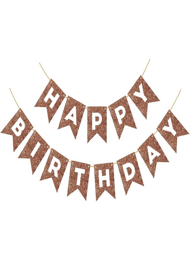 Eaezerav Brown Glitter Happy Birthday Banner Sign for Kids Adults Brown Birthday Garland Banner Bunting Flag Baby Shower Party Supplies Decorations - Image 1