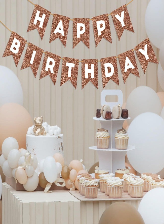 Eaezerav Brown Glitter Happy Birthday Banner Sign for Kids Adults Brown Birthday Garland Banner Bunting Flag Baby Shower Party Supplies Decorations - Image 3