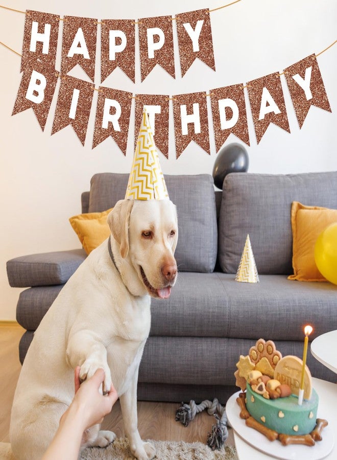 Eaezerav Brown Glitter Happy Birthday Banner Sign for Kids Adults Brown Birthday Garland Banner Bunting Flag Baby Shower Party Supplies Decorations - Image 5