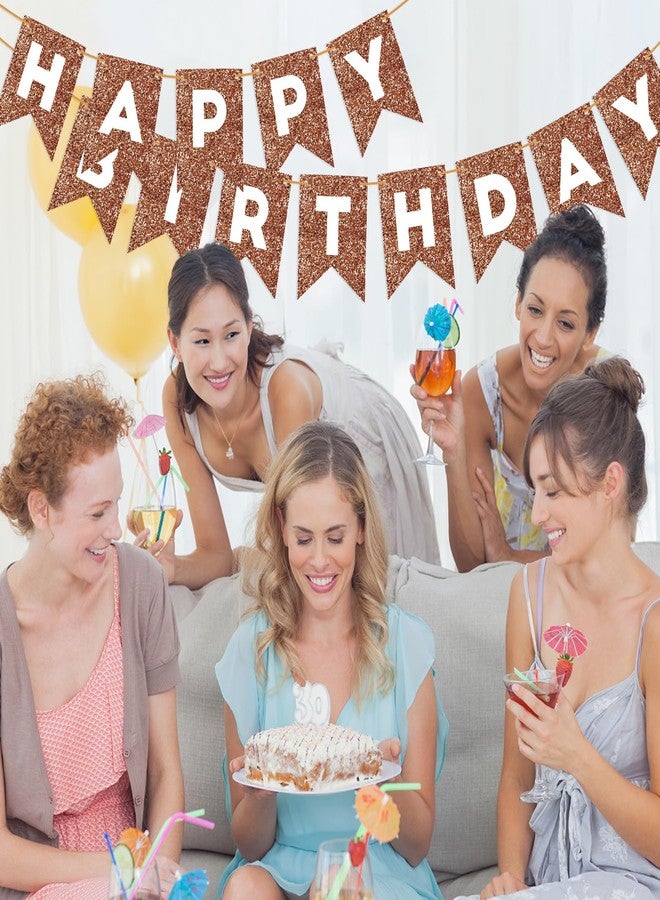 Eaezerav Brown Glitter Happy Birthday Banner Sign for Kids Adults Brown Birthday Garland Banner Bunting Flag Baby Shower Party Supplies Decorations - Image 4