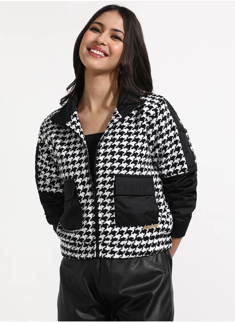 كامبوس سوترا Women's Black & White Contrast Houndstooth Jacket