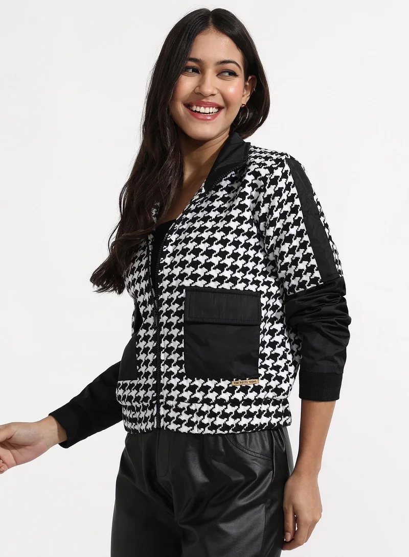 كامبوس سوترا Women's Black & White Contrast Houndstooth Jacket
