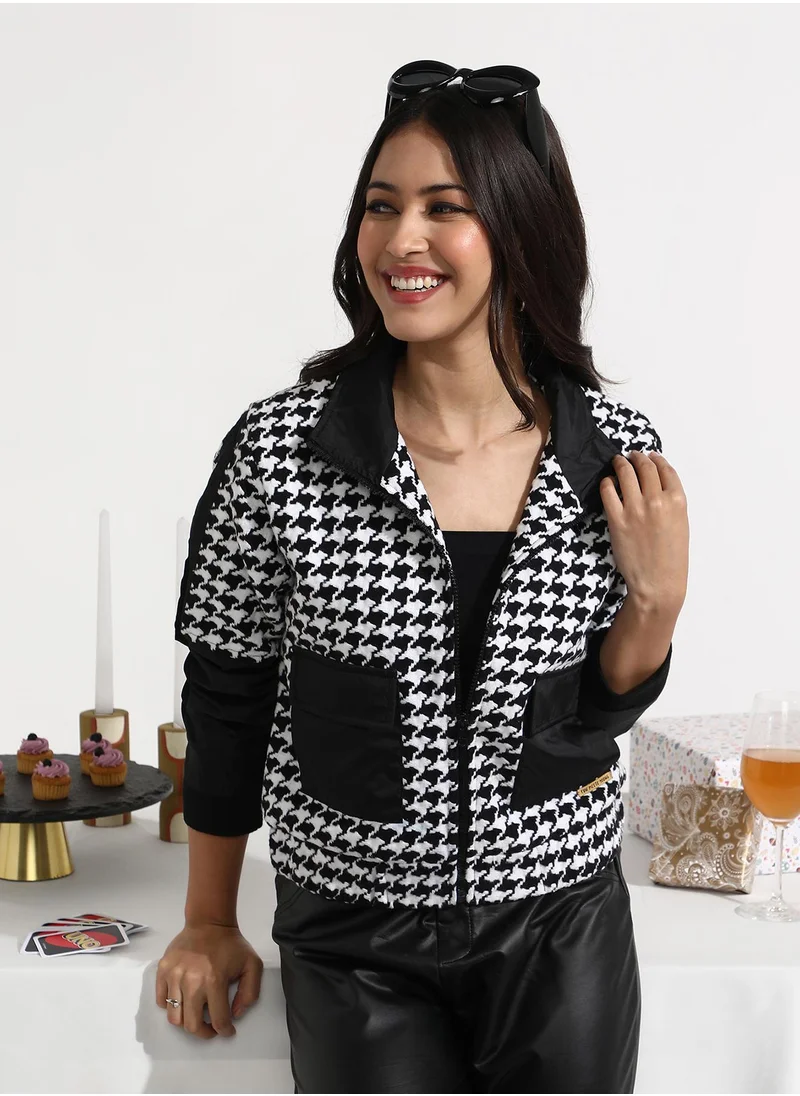 كامبوس سوترا Women's Black & White Contrast Houndstooth Jacket