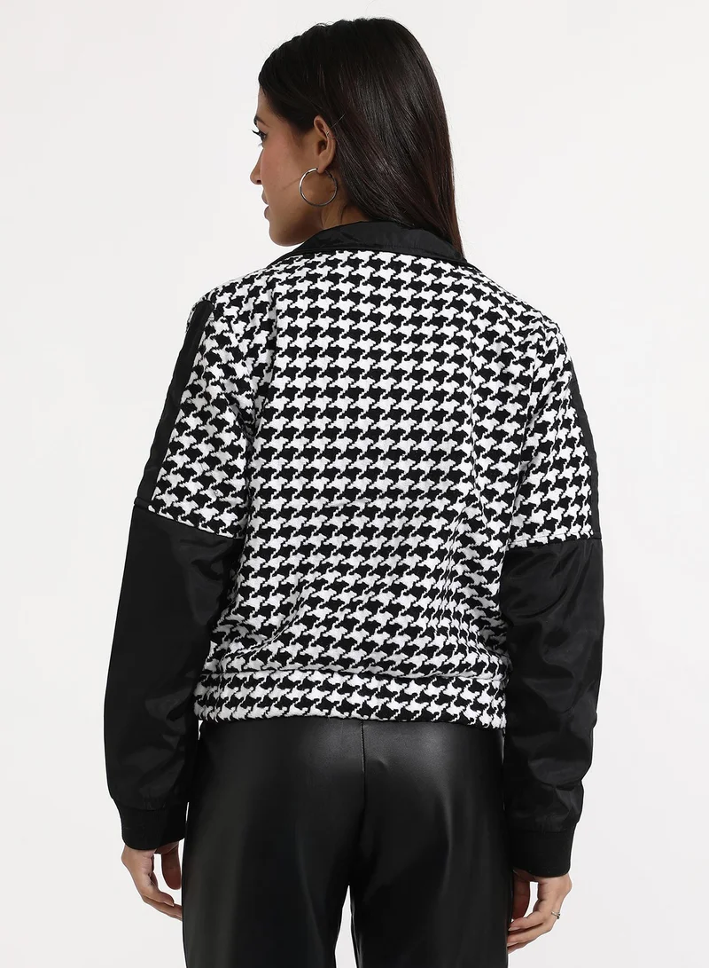 كامبوس سوترا Women's Black & White Contrast Houndstooth Jacket