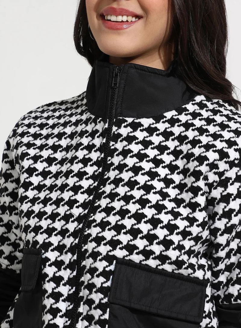 كامبوس سوترا Women's Black & White Contrast Houndstooth Jacket