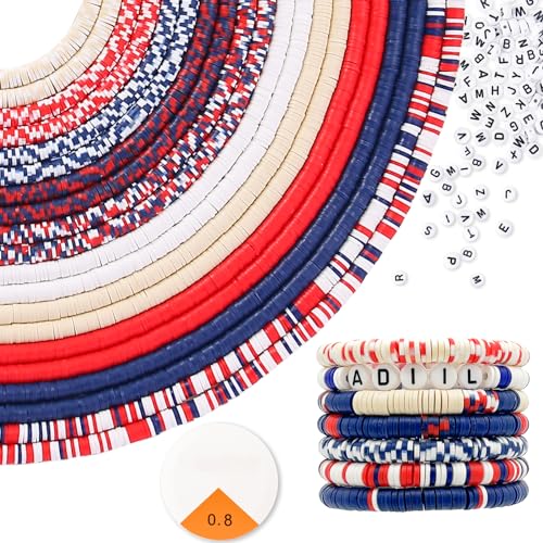 ADIIL 7200pcs Clay Beads Bracelet Making Kit, 6mm Polymer Heishi Beads for Jewelry Making, Friendship Bracelet Kit Birthday Gift for Adults Red Blue White - Image 1