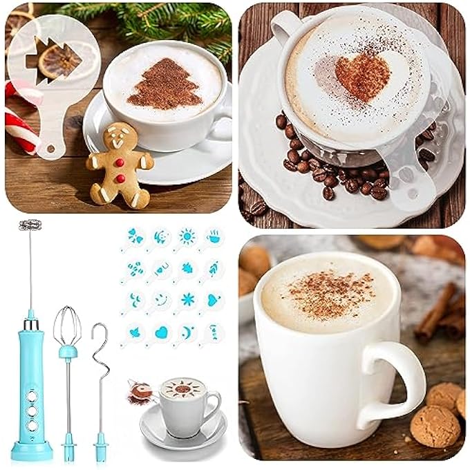 TMSGID Milk Frother Electric Handheld Foam Maker For CoffeeMini Milk WandWith 3 Whisk Electric Hand 3 Speeds Milk Foamer Rechargable Coffee Mixer For CoffeeLattesCappuccino Matcha Blue - Image 3