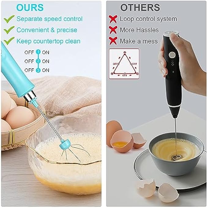 TMSGID Milk Frother Electric Handheld Foam Maker For CoffeeMini Milk WandWith 3 Whisk Electric Hand 3 Speeds Milk Foamer Rechargable Coffee Mixer For CoffeeLattesCappuccino Matcha Blue - Image 5