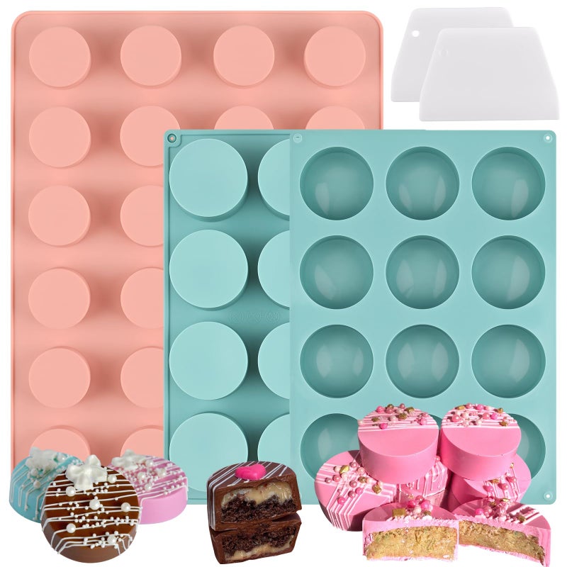 Actvty Cake Puck Mold Set, Chocolate Covered Cake Silicone Molds, 24-Cavity Round Cake Pop Molds with 2 Spatulas for DIY Cake Cores, Cakepucks, Chocolate Desserts - Image 1
