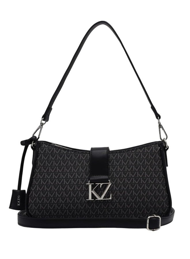 Kazo Bag Black Structured Shoulder Handbag | Premium Faux Leather Purse - Image 1