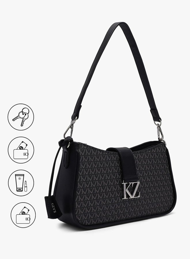 Kazo Bag Black Structured Shoulder Handbag | Premium Faux Leather Purse - Image 4