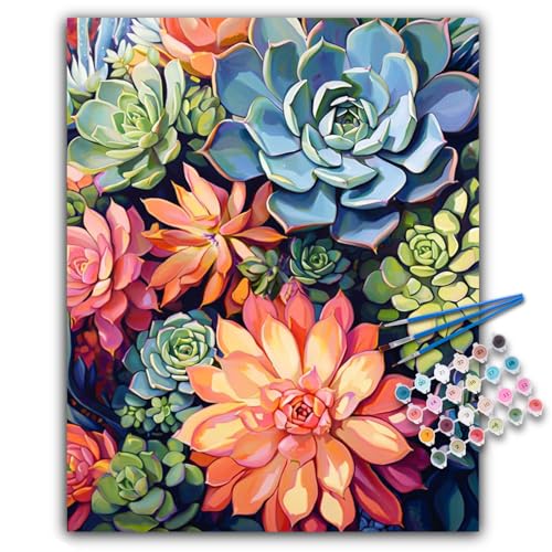 Offito Paint by Numbers Kit for Adults Succulents Acrylic Adult Paint by Number Kits on Canvas for Beginner Plants DIY Oil Painting by Numbers for Adults Kit Perfect for Home Decor Gift 16x20 - Image 1