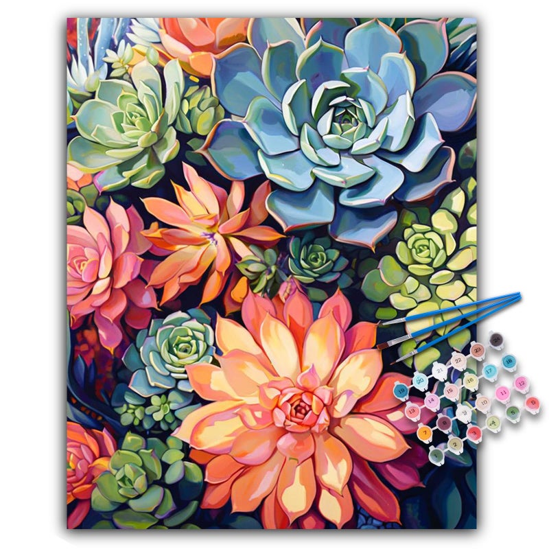Offito Paint by Numbers Kit for Adults Succulents Acrylic Adult Paint by Number Kits on Canvas for Beginner Plants DIY Oil Painting by Numbers for Adults Kit Perfect for Home Decor Gift 16x20 - Image 3