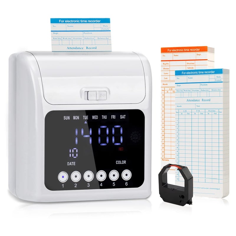 Tera Time Clocks with Extra 100pcs Time Cards 2 Sided Monthly 33474 Employee Attendance Punch Payroll Recorder LCD Display Screen Electronic Time Recorder for Employees Small Business Office